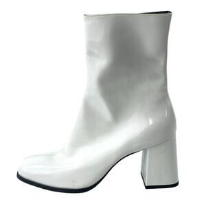 Reformation White Patent Leather Block Heel Square Toe Zip Up Mid Calf Boots 9